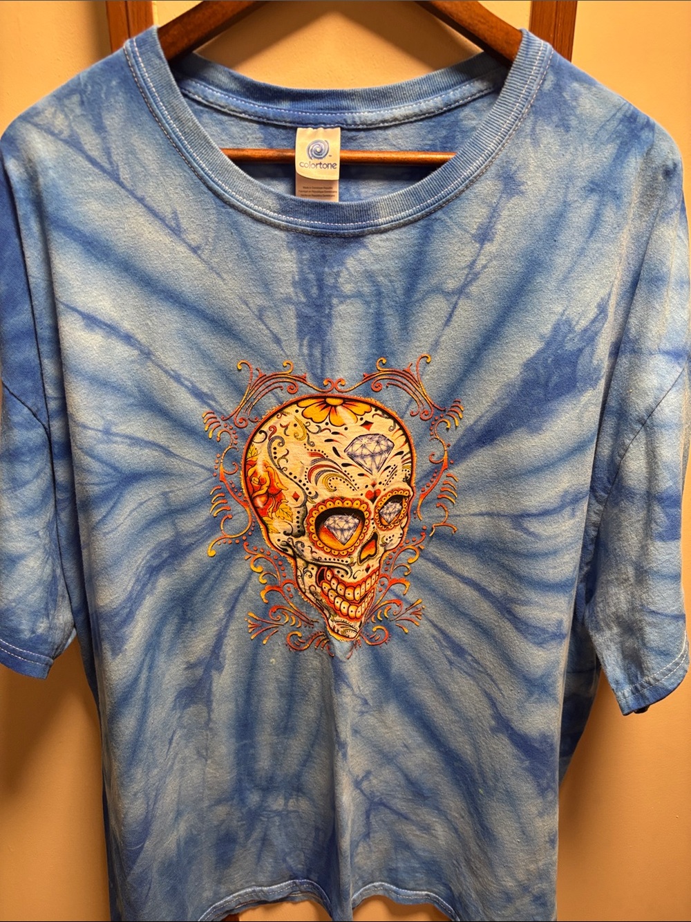 Men’s Blue Tie-Dye Sugar Skull Short Sleeve Tee